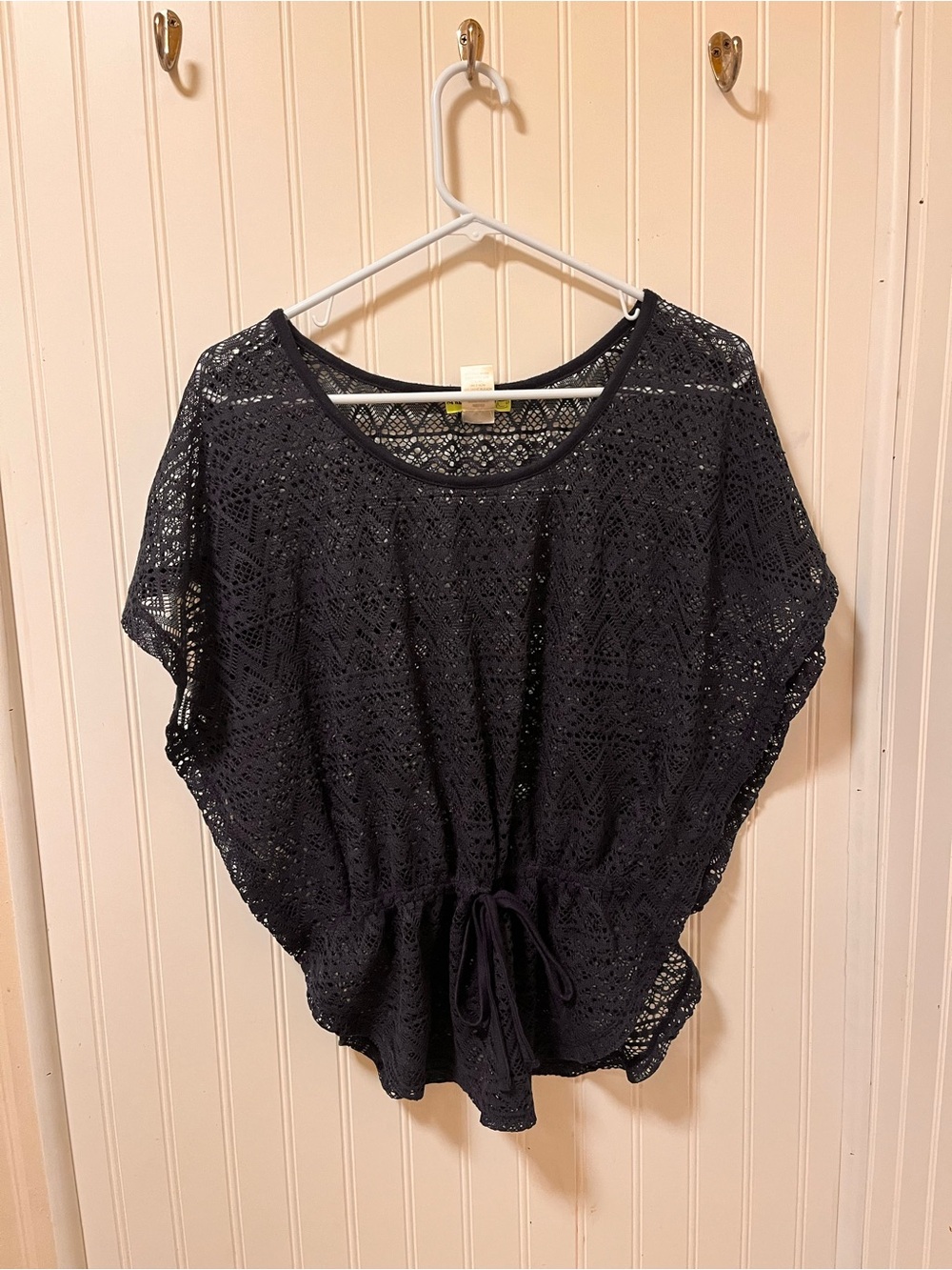 Fresh Brewed - Navy Blue Crocheted Lace Batwing Top